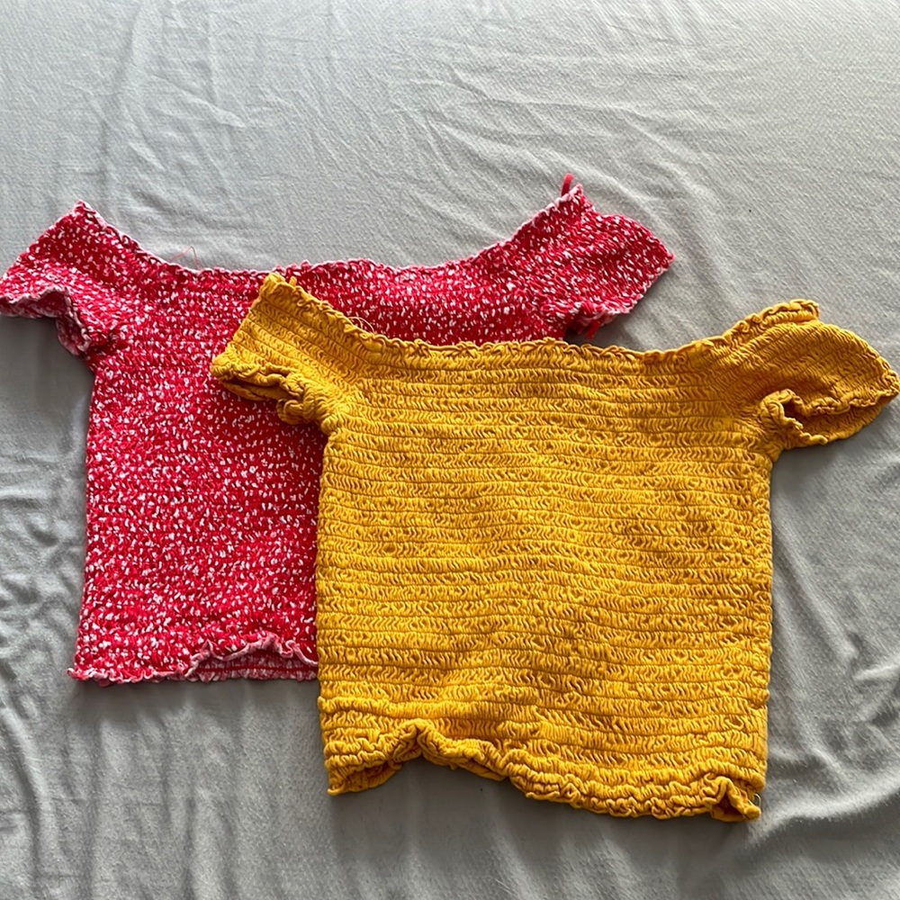 yellow and red small garage cropped shirt